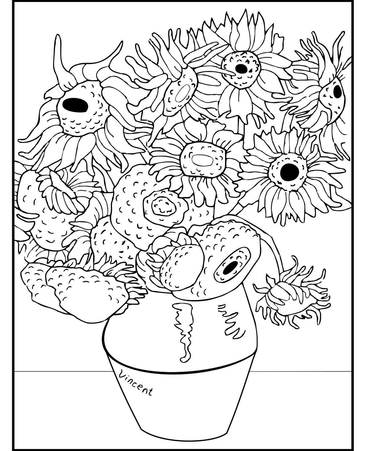 Kleurplaat Zonnebloemen Van Gogh Elok eu